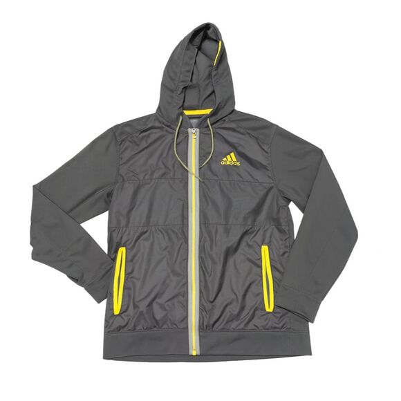 Adidas Jacket XL Gray Nylon Fleece Hooded Windbreaker Gorpcore Activewear - Picture 2 of 8